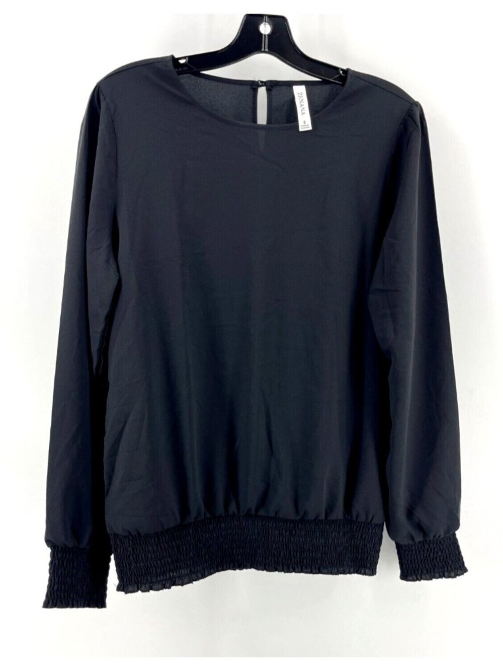 Zenana Women's Long Sleeve Black Blouse Top Shirt Stretch Cuffs Waist Size Small